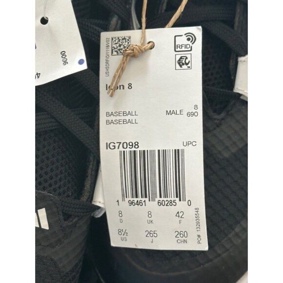 Adidas ICON 8 Metal Baseball Cleats Black White IG7098 Men's‎ 8.5 New With Tags - Picture 4 of 9